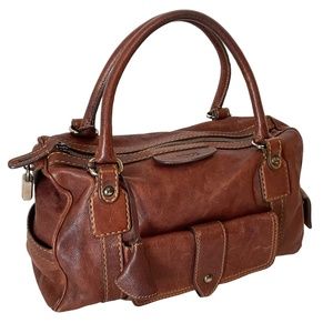 TOD'S Cognac Brown Leather Hand Bag Made in Italy